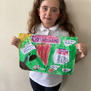 Learners at Rowan School presenting their persuasive sustainability posters, designed to promote responsible waste reduction across the school.
