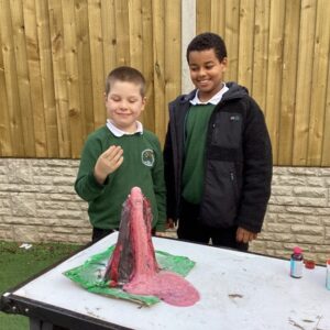 Willow Class learning about how volcanoes erupt during their Extreme Earth topic at The Rowan School.