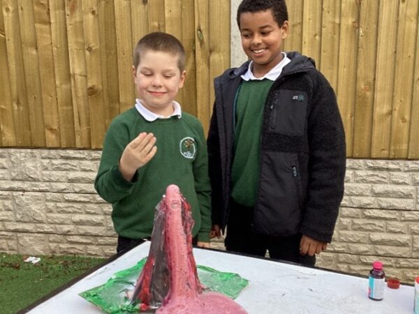 Willow Class learning about how volcanoes erupt during their Extreme Earth topic at The Rowan School.