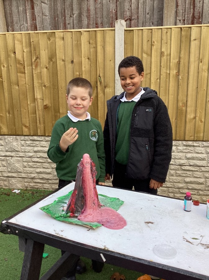 Willow Class learning about how volcanoes erupt during their Extreme Earth topic at The Rowan School.