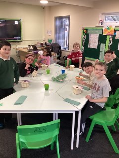 Rowan School learners creating birdhouses and participating in RSPB Birdwatch Week.