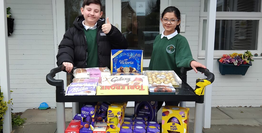 Learners engaging with others and sharing thoughtful donations during Easter