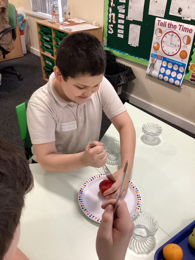 Learners practise safe knife skills, teamwork and healthy eating as Elm Class completes a fun cookery activity in the Junior Duke Programme.